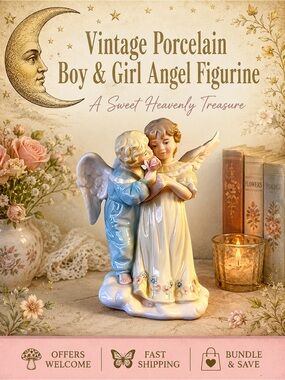Vintage Porcelain Boy & Girl Angel Figurine Heavenly Collectible Decor